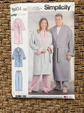 Simplicity 8804 Sewing Pattern Robe Pajama Set|Easy to Sew Lounge Wear